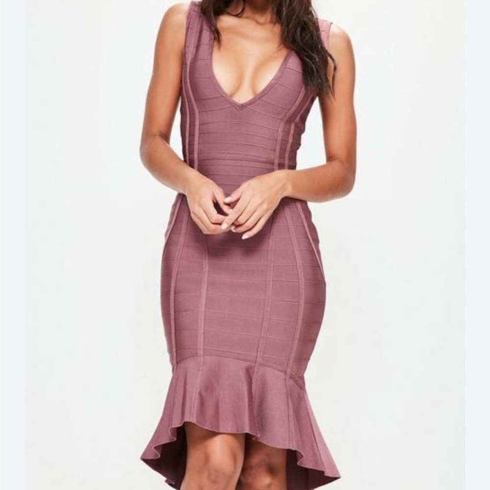 Nordstrom Mauve Berry Sleeveless Plunge Bodycon Midi Dress